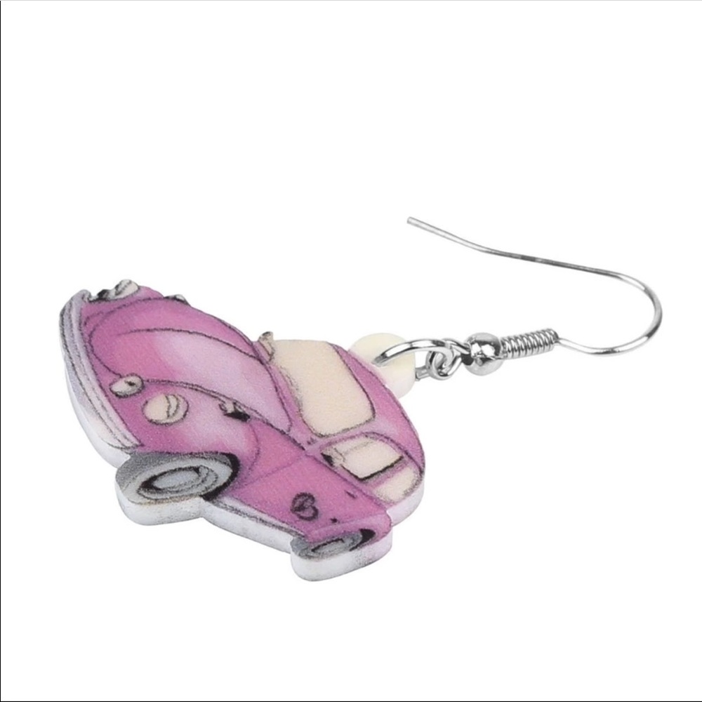Milky Lavender Beetle Bug Acrylic Earrings - Picture 3 of 5